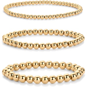 PAVOI 14K Gold Plated Beaded Bracelet Pack for Women | Stainless Steel 3-Piece Stretchy Bracelet Set | Waterproof Ball Trio(Yellow Gold)