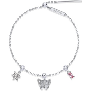 PAVOI 14K Gold Plated Bracelet for Women | Adjustable Sliding Ball Charm Bracelet Set with Removable Horseshoe, Valentines Day Heart, and Cubic Zirconia Charms | Trendy Gold Chain Jewelry(Butterfly)