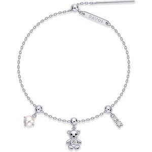 PAVOI 14K Gold Plated Bracelet for Women | Adjustable Sliding Ball Charm Bracelet Set with Removable Horseshoe, Valentines Day Heart, and Cubic Zirconia Charms | Trendy Gold Chain Jewelry(Teddy Bear)