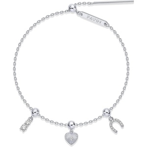 PAVOI 14K Gold Plated Bracelet for Women | Adjustable Sliding Ball Charm Bracelet Set with Removable Horseshoe, Valentines Day Heart, and Cubic Zirconia Charms | Trendy Gold Chain Jewelry(Heart)