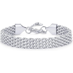 PAVOI 14K Gold Plated Chunky Chain Adjustable Bracelet for Women | Stainless Steel Lightweight Trendy Chain Bracelet(White Gold)