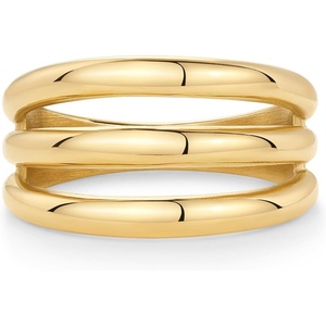 PAVOI 14K Gold Plated Chunky Curved Triple Stackable Ring for Women – Stainless Steel Three in One Statement Rings – Waterproof Thick Multi-Bands(Yellow Gold)