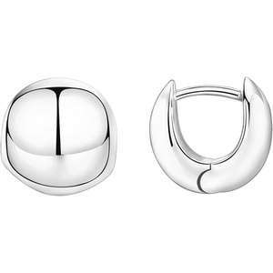 PAVOI 14K Gold Plated Chunky Huggies Earrings for Women – 925 Sterling Silver Posts Small Gold Huggie Hoop Earrings – Ultra Thick Hoops Trendy Jewelry(White Gold)