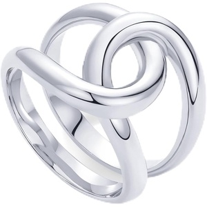 PAVOI 14K Gold Plated Chunky Interlock Statement Ring for Women | Interloop Band Thick Link Stackable Rings(White Gold)