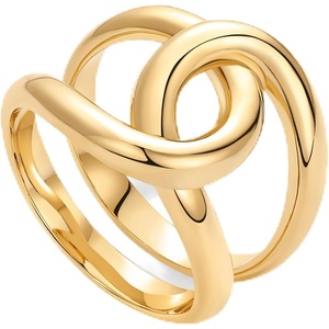 PAVOI 14K Gold Plated Chunky Interlock Statement Ring for Women | Interloop Band Thick Link Stackable Rings(Yellow Gold)