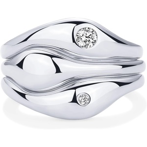 PAVOI 14K Gold Plated Chunky Stackable Rings Set for Women | Cubic Zirconia Bands Set | 3 Statement Rings Pack(White Gold)