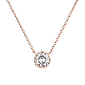 PAVOI 14K Gold Plated Circle CZ Solitaire Necklace | Elegant Bezel Pendant | Dainty Cubic Zirconia Halo Choker Necklaces for Women(Rose Gold)
