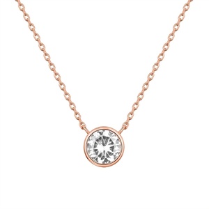 PAVOI 14K Gold Plated Circle CZ Solitaire Necklace | Elegant Bezel Pendant | Dainty Cubic Zirconia Halo Choker Necklaces for Women(Vermeil Rose)