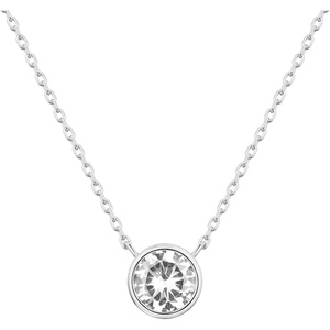 PAVOI 14K Gold Plated Circle CZ Solitaire Necklace | Elegant Bezel Pendant | Dainty Cubic Zirconia Halo Choker Necklaces for Women(White Gold)