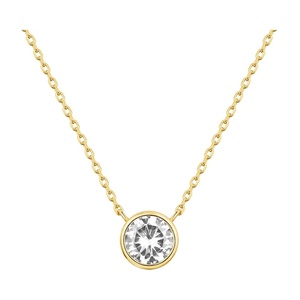 PAVOI 14K Gold Plated Circle CZ Solitaire Necklace | Elegant Bezel Pendant | Dainty Cubic Zirconia Halo Choker Necklaces for Women(Yellow Gold)