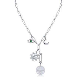 PAVOI 14K Gold Plated Cluster Toggle Pendant Heart Charm Necklace for Women – Chain Heart, Star, Gemstone Evil Eye, Teardrop Cubic Zirconia Pendant Gold Charms Necklaces – Valentines Day Trendy Jewelry(White Gold)