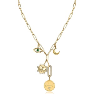 PAVOI 14K Gold Plated Cluster Toggle Pendant Heart Charm Necklace for Women – Chain Heart, Star, Gemstone Evil Eye, Teardrop Cubic Zirconia Pendant Gold Charms Necklaces – Valentines Day Trendy Jewelry(Yellow Gold)