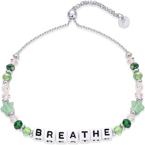 PAVOI 14K Gold Plated Colored Mantra Evil Eye Beaded Gemstone Bracelets for Women | Adjustable Friendship Beaded Bracelets with Words | I Am Enough Fearless Breathe Good Energy In My Era Grateful You Got This Affirmation Bracelet(Breathe)