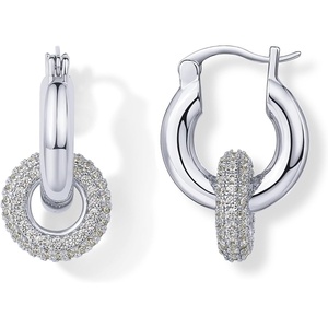 PAVOI 14K Gold Plated Convertible Chunky Hoop and Huggie Earrings – Cubic Zirconia CZ Drop Dangle Earrings for Women(White Gold)