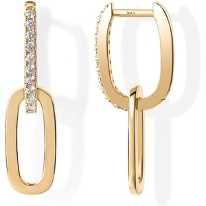 PAVOI 14K Gold Plated Convertible Paperclip Earrings for Women – Trendy Paper Clip Link Huggie Hoop Earrings – Chain Link Drop Dangle Hoops with Cubic Zirconia – Two-Toned Statement Jewelry(Yellow Gold)