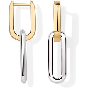 PAVOI 14K Gold Plated Convertible Paperclip Earrings for Women – Trendy Paper Clip Link Huggie Hoop Earrings – Chain Link Drop Dangle Hoops with Cubic Zirconia – Two-Toned Statement Jewelry(Two-Toned)