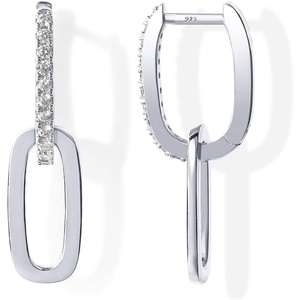 PAVOI 14K Gold Plated Convertible Paperclip Earrings for Women – Trendy Paper Clip Link Huggie Hoop Earrings – Chain Link Drop Dangle Hoops with Cubic Zirconia – Two-Toned Statement Jewelry(White Gold)