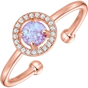 PAVOI 14K Gold Plated Created Opal Rings – Stacking Rings for Women(Halo)
