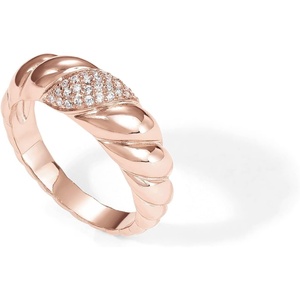 PAVOI 14K Gold Plated Croissant Dome Ring – Twisted Braided Gold Plated – Chunky Signet Ring for Women(Rose Gold)