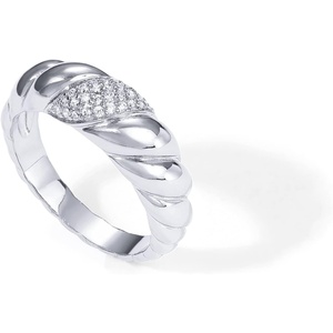 PAVOI 14K Gold Plated Croissant Dome Ring – Twisted Braided Gold Plated – Chunky Signet Ring for Women(White Gold)