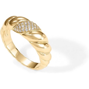 PAVOI 14K Gold Plated Croissant Dome Ring – Twisted Braided Gold Plated – Chunky Signet Ring for Women(Yellow Gold)
