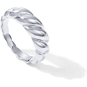 PAVOI 14K Gold Plated Croissant Dome Rings for Women – Trendy Twisted Braided Band – Chunky Signet Stackable Ring Stetement Jewelry(White Gold)
