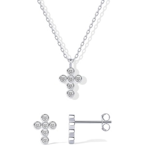 PAVOI 14K Gold Plated Cross Necklace and Earring Set for Women | Cubic Zirconia Religious Faith Jewelry Pack with Pendant Necklace and Stud Earrings(White Gold)