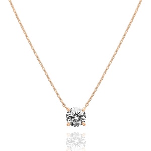 PAVOI 14K Gold Plated Crystal Solitaire 1.5 Carat (7.3mm) Cubic Zirconia Dainty Choker Necklace | Gold Necklaces for Women(Rose Gold)