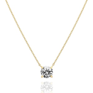 PAVOI 14K Gold Plated Crystal Solitaire 1.5 Carat (7.3mm) Cubic Zirconia Dainty Choker Necklace | Gold Necklaces for Women(Yellow Gold)