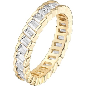 PAVOI 14K Gold Plated Cubic Zirconia Baguette Cut Eternity Bands for Women(Yellow Gold)