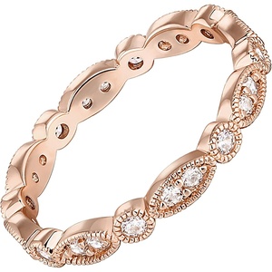 PAVOI 14K Gold Plated Cubic Zirconia Band | Round Milgrain Eternity Bands | Gold Rings for Women(Rose Gold)