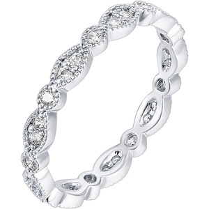 PAVOI 14K Gold Plated Cubic Zirconia Band | Round Milgrain Eternity Bands | Gold Rings for Women(White Gold)