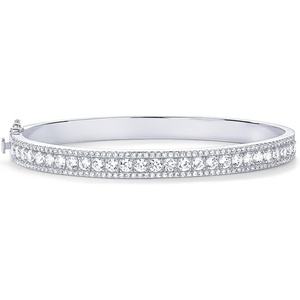 PAVOI 14K Gold Plated Cubic Zirconia Bangle Tennis Bracelets for Women | Classic Love Cuff Bangle Bracelets(White Gold)