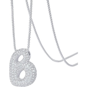 PAVOI 14K Gold Plated Cubic Zirconia Bubble Letter Initial Necklaces for Women | Gold Balloon Necklace Letter | Chunky Pendant Necklaces(-B)