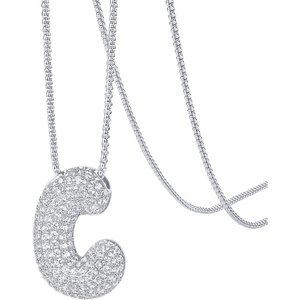 PAVOI 14K Gold Plated Cubic Zirconia Bubble Letter Initial Necklaces for Women | Gold Balloon Necklace Letter | Chunky Pendant Necklaces(-C)