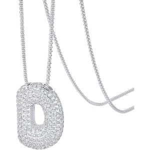 PAVOI 14K Gold Plated Cubic Zirconia Bubble Letter Initial Necklaces for Women | Gold Balloon Necklace Letter | Chunky Pendant Necklaces(-D)