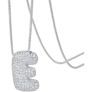 PAVOI 14K Gold Plated Cubic Zirconia Bubble Letter Initial Necklaces for Women | Gold Balloon Necklace Letter | Chunky Pendant Necklaces(-E)
