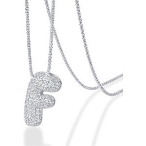 PAVOI 14K Gold Plated Cubic Zirconia Bubble Letter Initial Necklaces for Women | Gold Balloon Necklace Letter | Chunky Pendant Necklaces(-F)