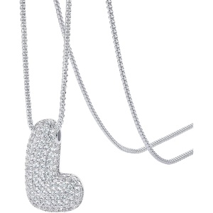 PAVOI 14K Gold Plated Cubic Zirconia Bubble Letter Initial Necklaces for Women | Gold Balloon Necklace Letter | Chunky Pendant Necklaces(-L)