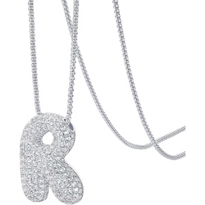 PAVOI 14K Gold Plated Cubic Zirconia Bubble Letter Initial Necklaces for Women | Gold Balloon Necklace Letter | Chunky Pendant Necklaces(-R)