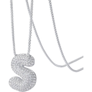 PAVOI 14K Gold Plated Cubic Zirconia Bubble Letter Initial Necklaces for Women | Gold Balloon Necklace Letter | Chunky Pendant Necklaces(-S)