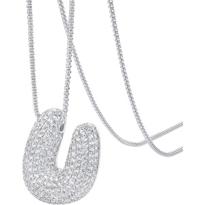 PAVOI 14K Gold Plated Cubic Zirconia Bubble Letter Initial Necklaces for Women | Gold Balloon Necklace Letter | Chunky Pendant Necklaces(-U)