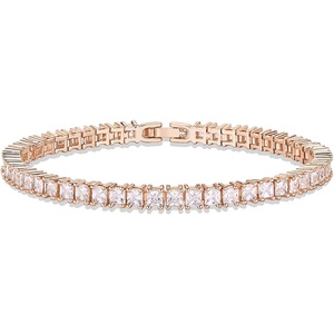 PAVOI 14K Gold Plated Cubic Zirconia Classic Tennis Bracelet | Gold Bracelets for Women | 4mm CZ, Size 6.5-7.5 Inch(Rose Gold)