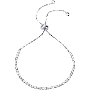 PAVOI 14K Gold Plated Cubic Zirconia Classic Tennis Bracelet for Women | Adjustable Slider(White Gold)