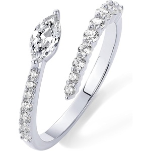 PAVOI 14K Gold Plated Cubic Zirconia Crossover Stackable Ring for Women | Marquise CZ Open Twist Eternity Band(White Gold)