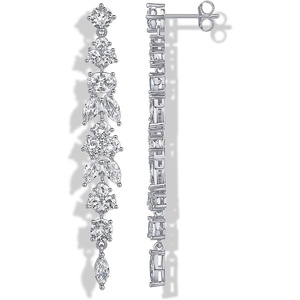 PAVOI 14K Gold Plated Cubic Zirconia Dangle Earrings for Women – Crystal Long Bridal Drop Earrings – Hypoallergenic Simulated Diamond Drop Dangle Wedding Jewelry for Brides and Bridesmaid(White Gold)