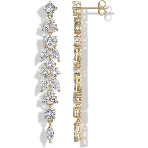 PAVOI 14K Gold Plated Cubic Zirconia Dangle Earrings for Women – Crystal Long Bridal Drop Earrings – Hypoallergenic Simulated Diamond Drop Dangle Wedding Jewelry for Brides and Bridesmaid(Yellow Gold)