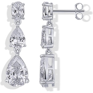 PAVOI 14K Gold Plated Cubic Zirconia Dangle Earrings for Women – Crystal Long Linear Bridal Drop Earrings – Cluster CZ Pearl Simulated Diamond Drop Dangle Wedding Jewelry for Brides & Bridesmaid(White Gold)
