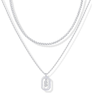 PAVOI 14K Gold Plated Cubic Zirconia Letter Pendant Layered Necklace | Framed Initial Letter Cable Singapore Chains Layering Necklaces for Women(White Gold)
