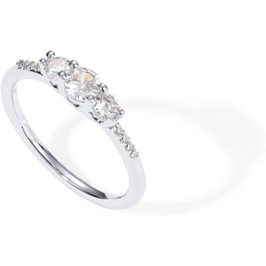PAVOI 14K Gold Plated Cubic Zirconia Round 3-Stone Ring – Engagement Style Promise Ring for Women and Her(White Gold)